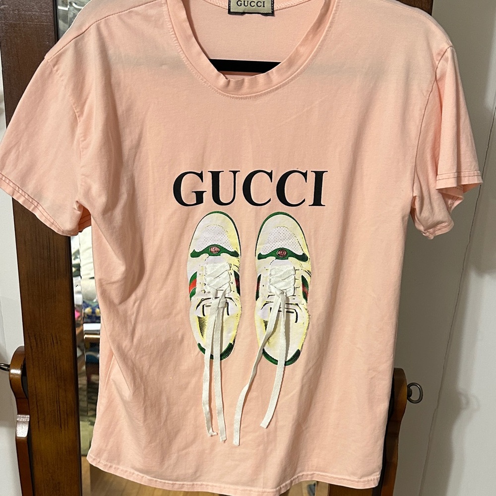 Gucci Women's Pink Tee with Sneaker Design